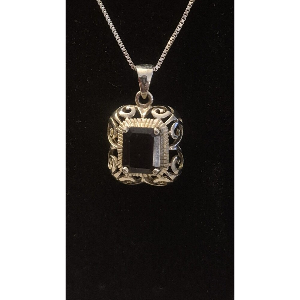 VTG Joseph Cleary Garnet 925  Sterling Silver Filigree Pendant Necklace  Italy - Picture 2 of 9